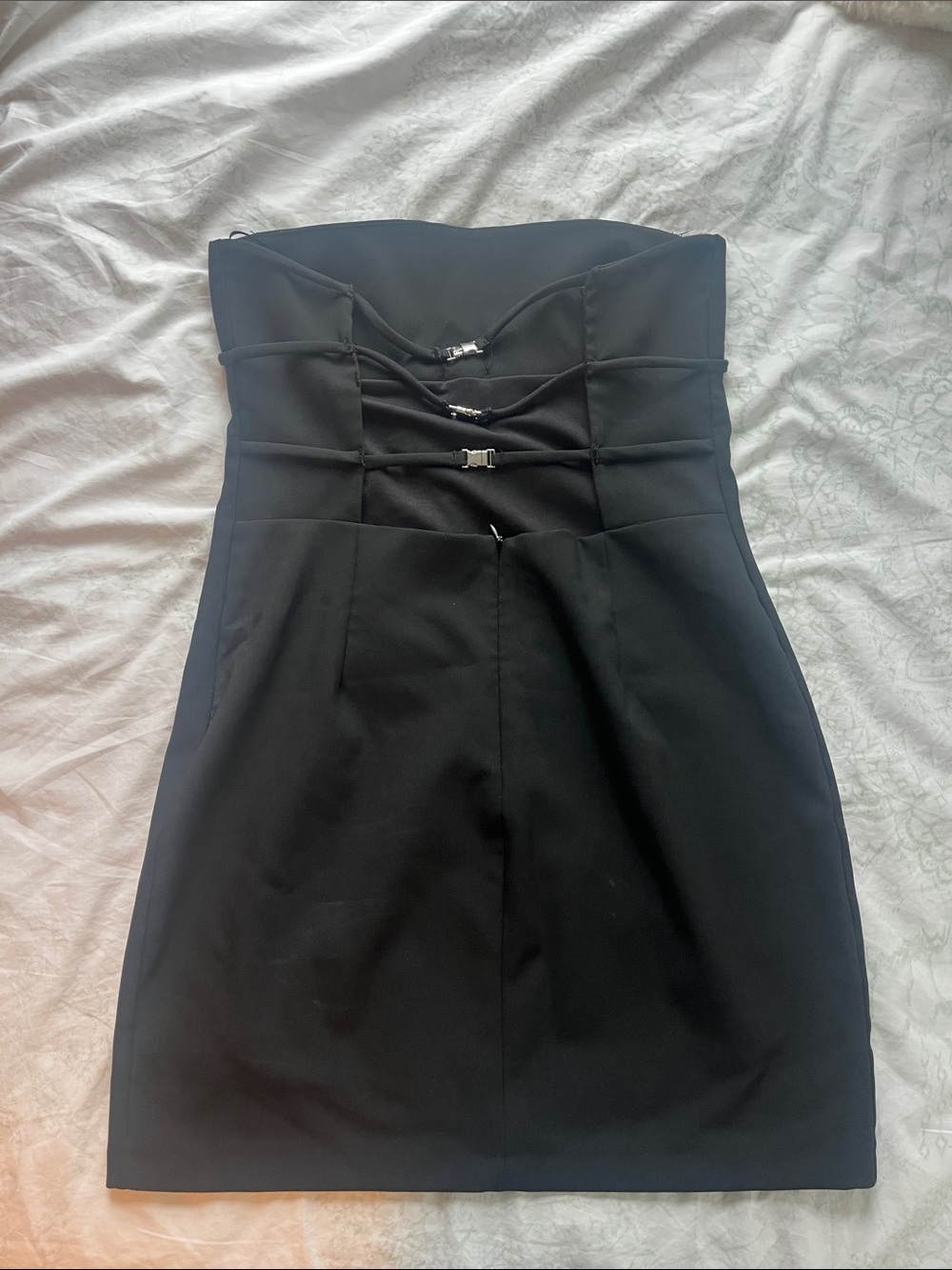 Zara Strapless Black Mini Dress with Center Accent - Picture 3 of 4